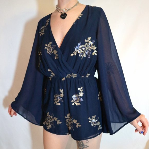 Tobi Sequined and Embroidered Romper - Picture 1 of 4